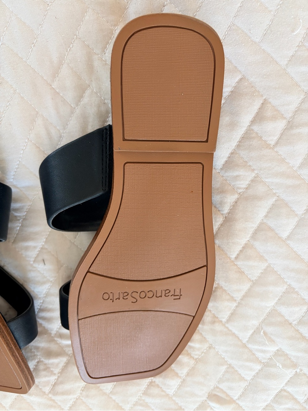 Franco Sarto Black Leather Slide Sandals with V-Strap - Picture 4 of 5